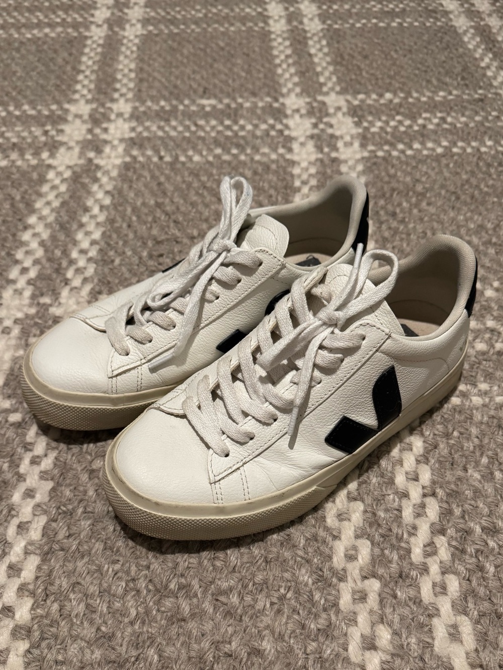 Veja White Leather Sneakers with Black